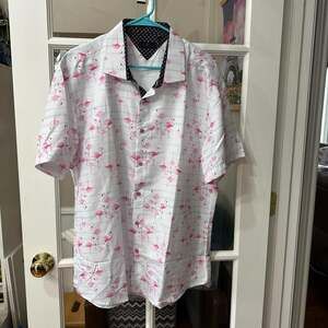 KC Collection Pink Flamingo Summer Button Up Short Sleeve Shirt - XXL